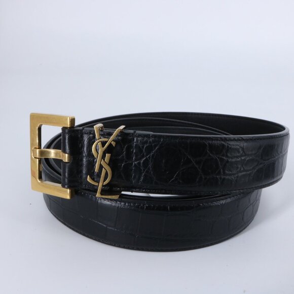YSL 105 croc embossed classic logo Black Belt e917 main image 10